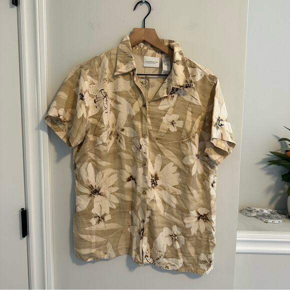 Vintage Liz Claiborne Neutral Floral Silk Blouse Large - Picture 10 of 10